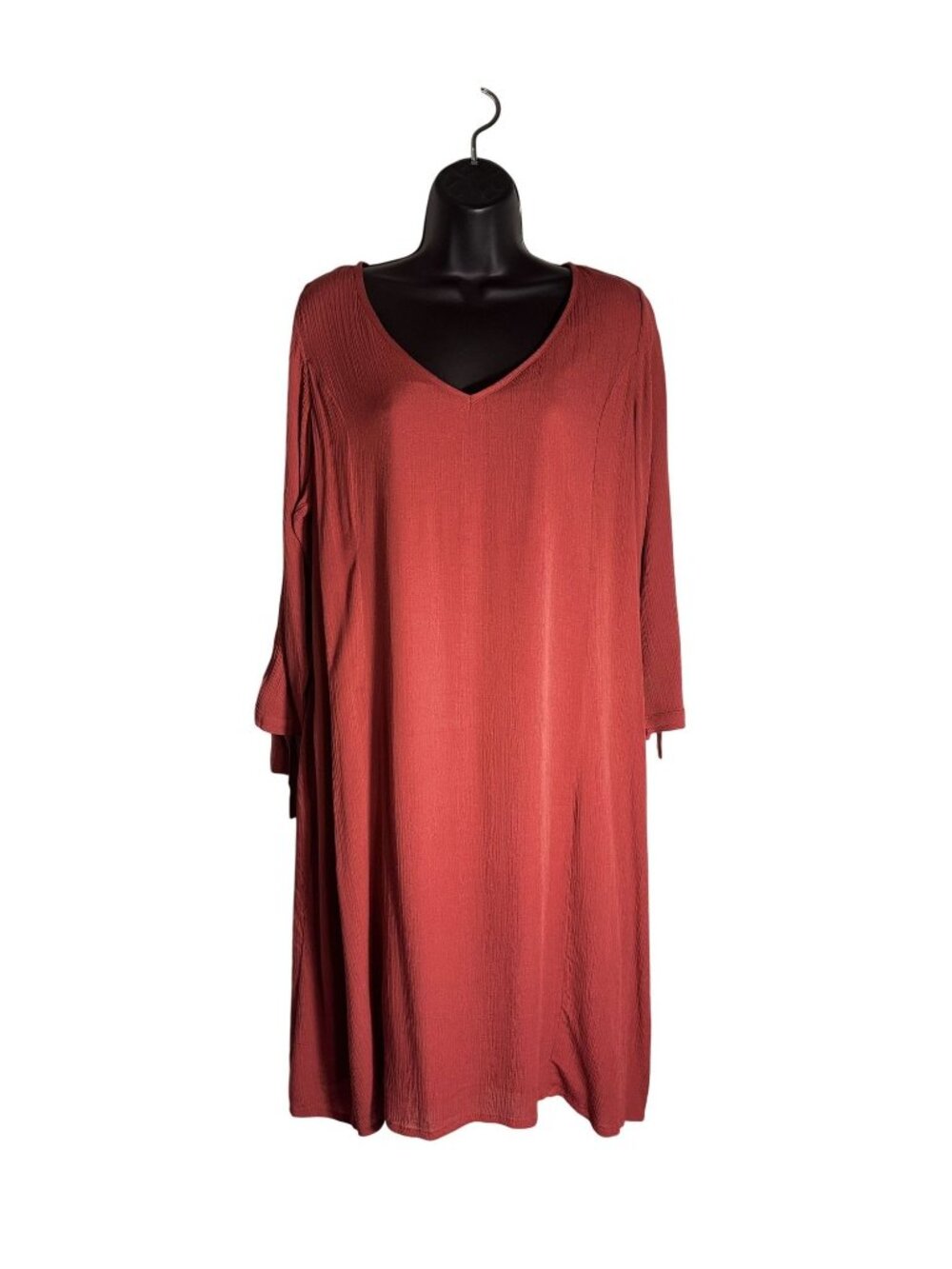Soft Surroundings V-Neck Rust Red Textured Tunic Dress 3/4 Sleeves Size Large